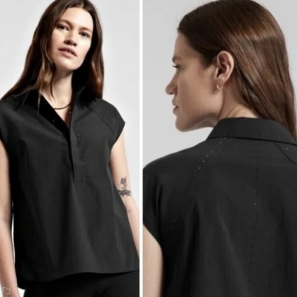 Athleta Black Sleeveless Collared Short Sleeve Shirt